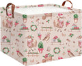 Rectangle Storage Basket with Handles,Collapsible Storage Bin,Books Box,Gift Basket(Pink Christmas)