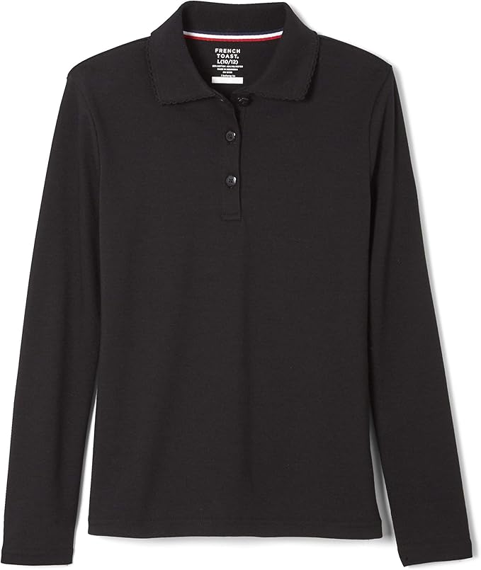French Toast Girls' Picot Collar Polo Shirt with Long Sleeves (Kids Standard & Plus Size)