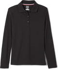 French Toast Girls' Picot Collar Polo Shirt with Long Sleeves (Kids Standard & Plus Size)