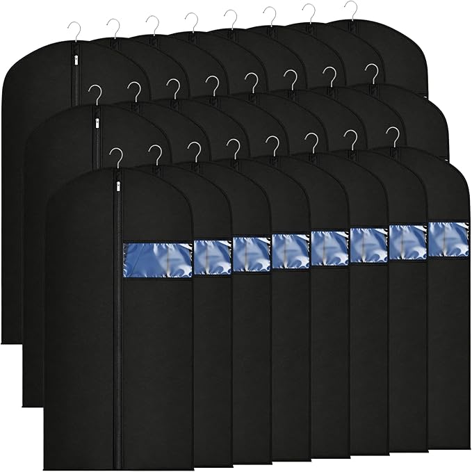 24 Pack Garment Bags for Hanging Clothes,47-inch Suit Cover Bags for Men Closet Storage Bags for Dresses, Shirts, Fur Coats, Dance Costumes - Hanging Suit Cover with Zipper and Clear Window