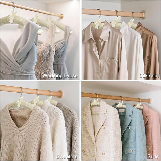 HOUSE DAY Satin Padded Hangers for Women 6 Pack 17 Inch Foam Fabric Bride Hanger for Wedding, Delicate Cashmere(Beige)