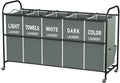 5-Section Laundry Sorter Cart, Large Laundry Hamper with Lockable Rolling Wheels, Versatile Storage Organizer with Removable Bags for Dirty Clothes, Gray