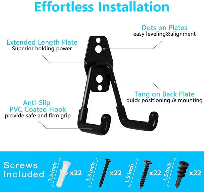 Garage Hooks, 12 Pack Wall Storage Hook Includes 2 Extension Cord Holder, Utility Organization, Heavy Duty Wall Mount Hangers for Hanging Bike, Ladder, Garden Tools