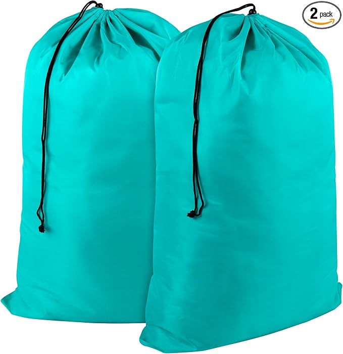 Washable Drawstring Laundry Bags 2 Pack Extra Large Heavy Duty College Dorm Dirty Laundry Clothes Travel Bag and Gym Clothes Bag for Guys and Girls (Turquoise)