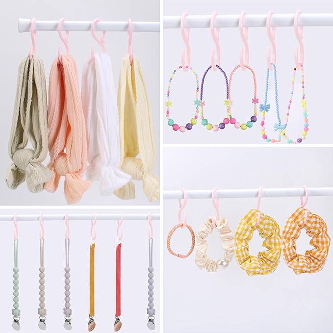 POVETIRE 30 Pack 2.5 Inch Plastics Pink S Hook for Hanging Baby Headband Hair Accessories Baby Bib NecklaceJewelry Hat Holder