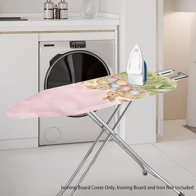 Tulip and Easter Bunny Ironing Board Covers Standard Size,Table Top Ironing Board Padding Thick,Scorch Resistant Iron Board Replacement Cover with Elastic Edge,Easy to Install