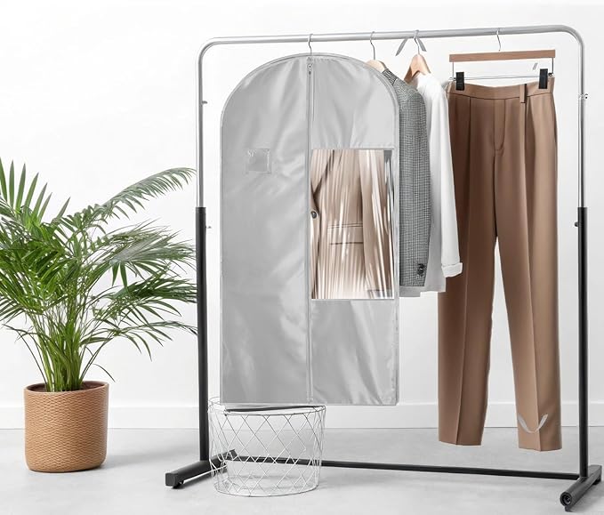 Garment Bags for Hanging Clothes and Travel with 4" Gusseted, Suit Cover for Clothes,Coats,Suit,Jackets,Dress,Shirts,Skirt.(Silvery-48"-2pcs-Satin Fabric)