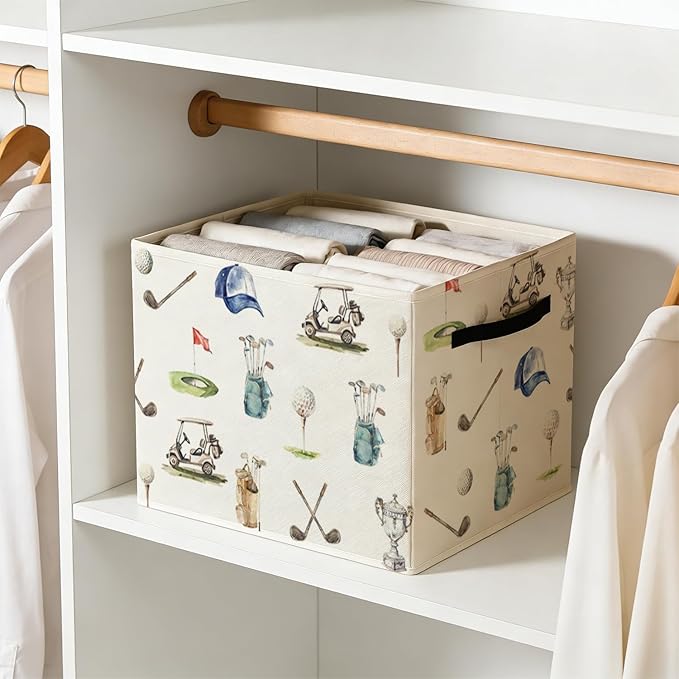 Golf Gifts Storage Bin Box with Handles, Gifts for Golfer Golf Lovers Foldable Baskets Organizer for Bedroom Bathroom Home Sports Room Clothes Toys Books, Toybox for Boys Girls