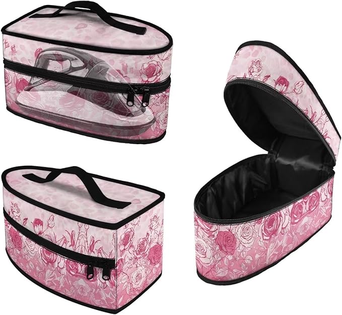 Pink Rose Iron Carrying Bag Portable Travel Irons Holder Easy to Carry Hard Storage Carrying Case with Handle,Case Only