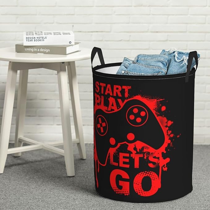 Game Joystick Round Laundry Hamper Storage Basket Toys Clothes Organizer Bin For Home Bathroom Bedroom Dorm Nursery, 38l