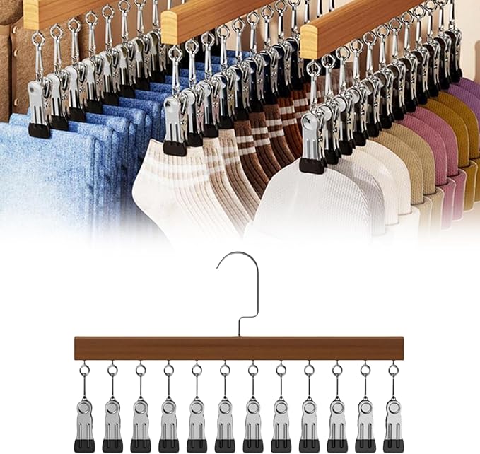 Closet Organizer with 12 Clips, 360° Rotating Pants Hangers for Jeans Leggings Skirts, Space Saving Hanging Storage for Scarves Hats Ties Socks, Multi-Purpose Rack for Bedroom Closet Wardrobe (B)