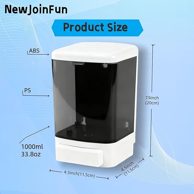 Manual Soap Dispenser Kitchen Bathroom Wall Mounted Commercial Soap Dispenser for Liquid Containers Shampoo Gel Chamber Plastic - (33.8 oz) 1000ml