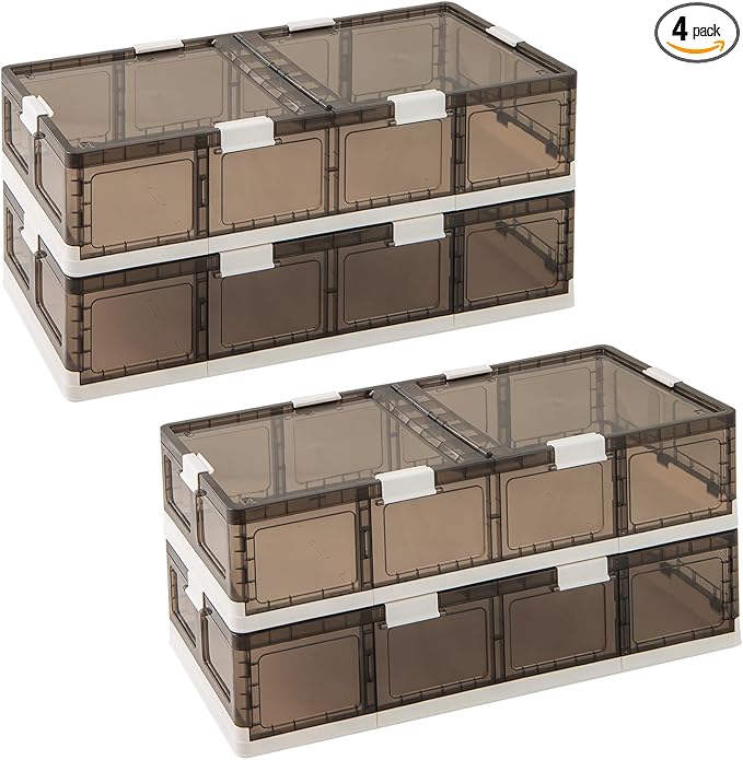 Giantex 53Gal Under Bed Storage Containers, 4 Pack Stackable Rolling Plastic Storage Boxes with Wheels & Lids, Clear Collapsible Storage Bins for Clothes, Shoes, Blankets (2)