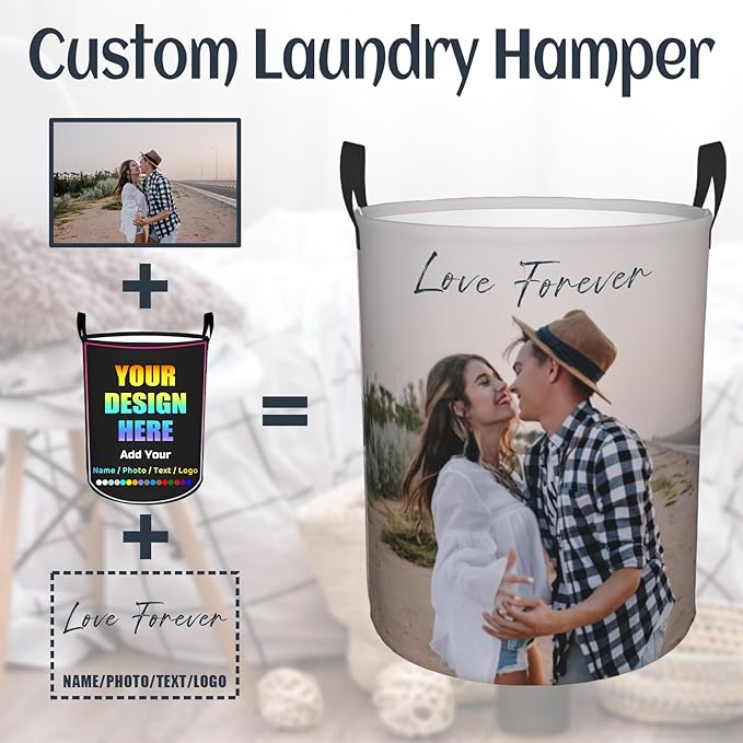 Custom Laundry Hamper, Customizable Laundry Hampers, Personalized laundry basket, Customized Dirty Clothes Hamper with Photo Text Logo for Bedroom Bathroom Barbershop Living Room