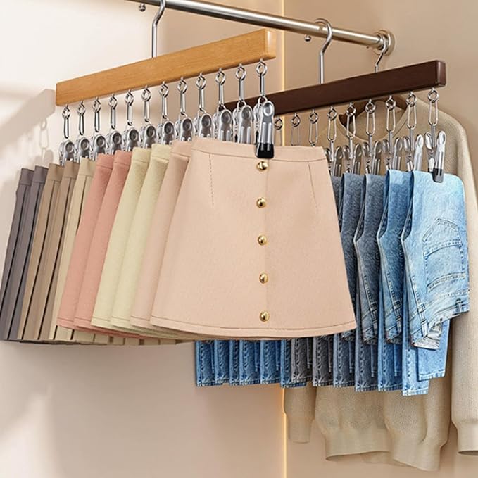 Closet Organizer with 10 Clips - Space Saving Hanging Closet Organizer, Legging Organizer for Closet Hanging, Pants Scarf Hangers with Clips (Vintage)