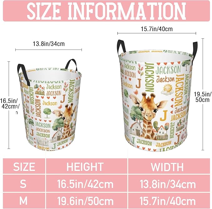 Giraffe Laundry Basket,Custom Laundry Hamper with Name,Personalized Giraffe Gifts for Boys Girls,Customize Collapsible Laundry Basket for Bedroom Bathroom,M-19.5"X 15.7"