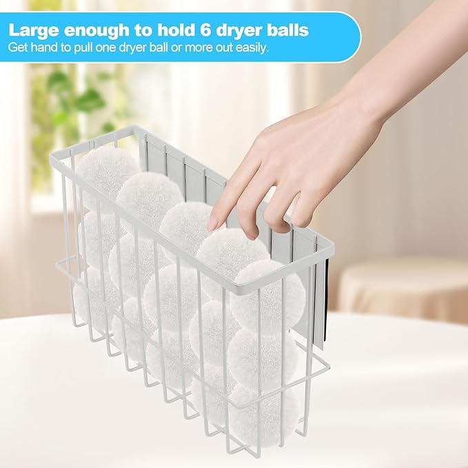Large Dryer Ball Organizer Magnetic Storage Bin, Laundry Basket Holder for Laundry Room Organization and Storage to Hold 6 Dryer Balls, Without Balls for Drying or Storing Laundry Tins,Socks,Towels