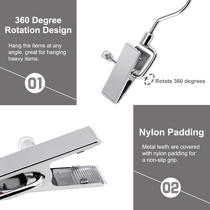 Stainless Steel Laundry Hooks, 8 Pcs Metal Laundry Hanger with Swivel Hooks Portable Clothes Pins Boot Hanging Clips Multifuctional Drying Clip for Hanging Clothes Towels in Home, Travel