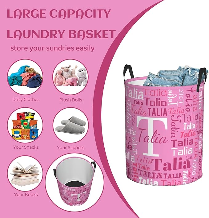 Custom Name Laundry Hamper, Personalized Laundry Baskets with Name for Boys Girls Women Men, Customized Collapsible Dirty Clothes Hamper with Handles Storage Gifts for Bathroom Bedroom Living Room