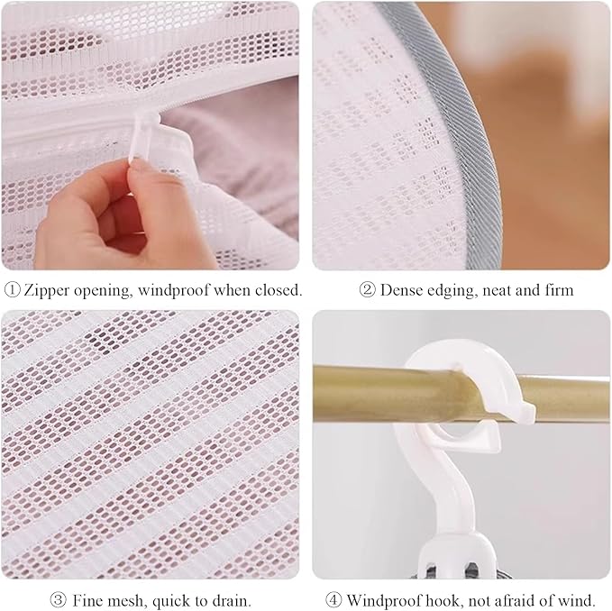 Foldable Drying Rack Basket Dryer Net Hanging Mesh Net with Zippers for Fruits,Seeds,Vegetables,Fish or Clothes,Doll (2 Layer)