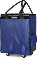 (Medium,Blue) Reusable Grocery Bag on Wheels, Foldable Rolling Tote Bag with 3 Handles and Zipper, Storage Organizer for Clothes & Groceries, Rolling Shopping Cart for Trips, 76lb
