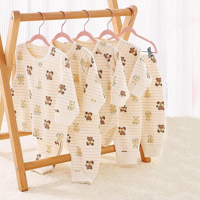 Baby Hangers with Clips, 24 Packs Kids Velvet Clothes Hangers, Heavy-Duty Childrens Pant Hangers for Shirts, Pants, Skirts, Dresses, Jackets, Coat Pink - Rose Gold Hook