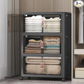 Extra Large Stackable Storage Bins with Lids & Wheels & Door,Foldable Collapsible Closet Organizers, Plastic containers drawers for bedroom Dorm (Dark-112QT, 3Pack with 1 top lid)