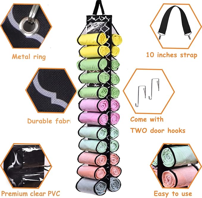 Legging Storage Bag Storage Hanger Can Holds 24 Leggings or Shirts Jeans Compartment Storage Hanger, Foldable Leggings Organizer Clothes Portable Closets Roll Holder(Color-DL)