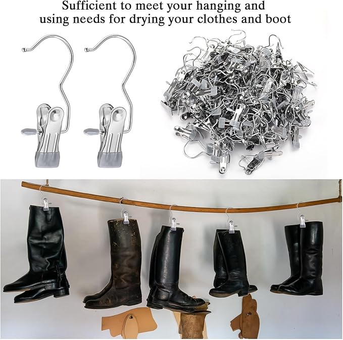 Yinder Boot Hangers Clips Laundry Hooks Hanging Stainless Steel Clothes Pins Portable Hangers for Closet Travel Socks Pants Handbags Hats Towels(Grey,250 Pcs)