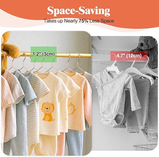 12 Inch Rose Gold Kids Baby Hangers 30 Pack, Strong Metal Toddler Hangers for Closet, Space Saving Children Hanger for Clothes Coats Pants (Rose Gold, 30)