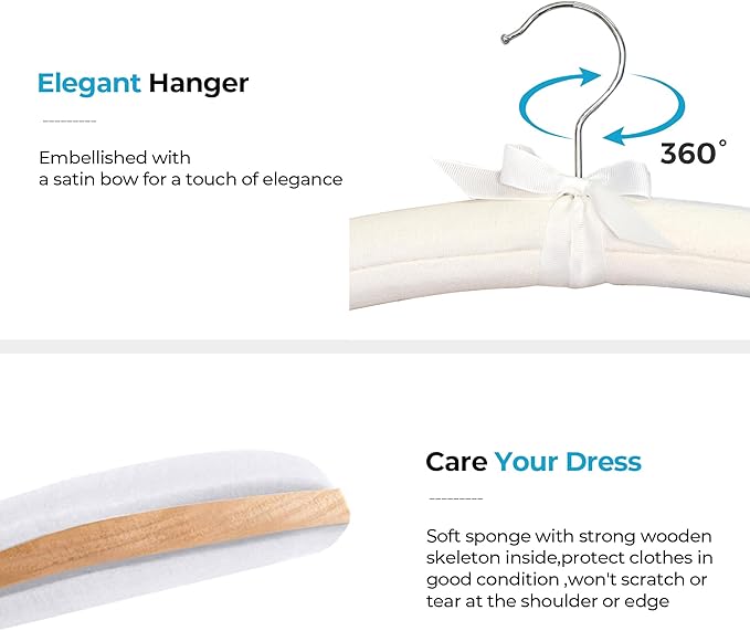 JS HANGER Padded Hangers - 17 Inch Extra Large Heavy Duty Cotton Covered Coat Hangers No Shoulder Bump for Women Clothes, Sweaters, Dresses, Clothing, Weddings, Lingerie Pack of 10, Cream White