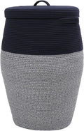 26"x20" Handcrafted Tall Cotton Rope Basket with Lid, Stylish Flagon Shape with Cover, Clothes Hamper with Top, for Bedroom and Living Room, Dark Blue Mix