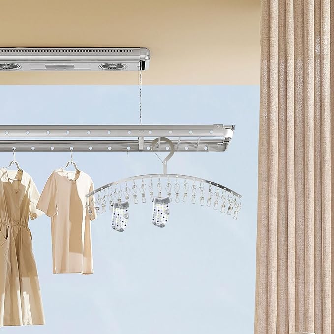 PRETYZOOM 2 Pack Laundry Drying Rack with 20 Clips, Stainless Steel Clothes Hanger, Windproof Drying Rack for Socks, Underwear, Scarves, Diapers
