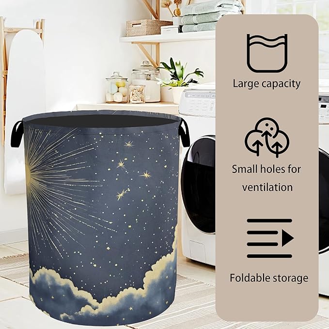 Sun Cloud Gothic Laundry Basket with Handles - Extra Large Foldable Hamper for Bathroom/Laundry/Bedroom/Dorm, Washable Fabric Storage Bin