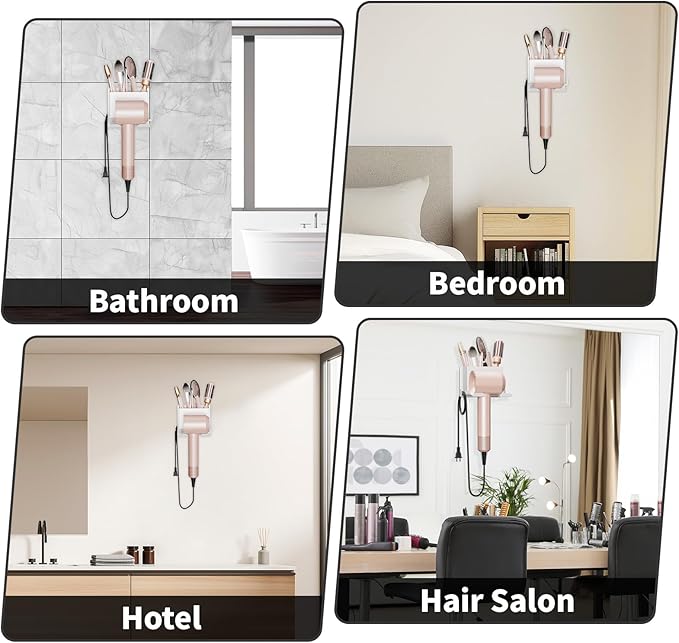 Hair Dryer Holder Wall Mounted, Hair Tools Organizer, Bathroom Space-Saving Blow Dryer Organizer Curling Irons Storage Wall Mounted White (Self-Adhesive and Drilling)