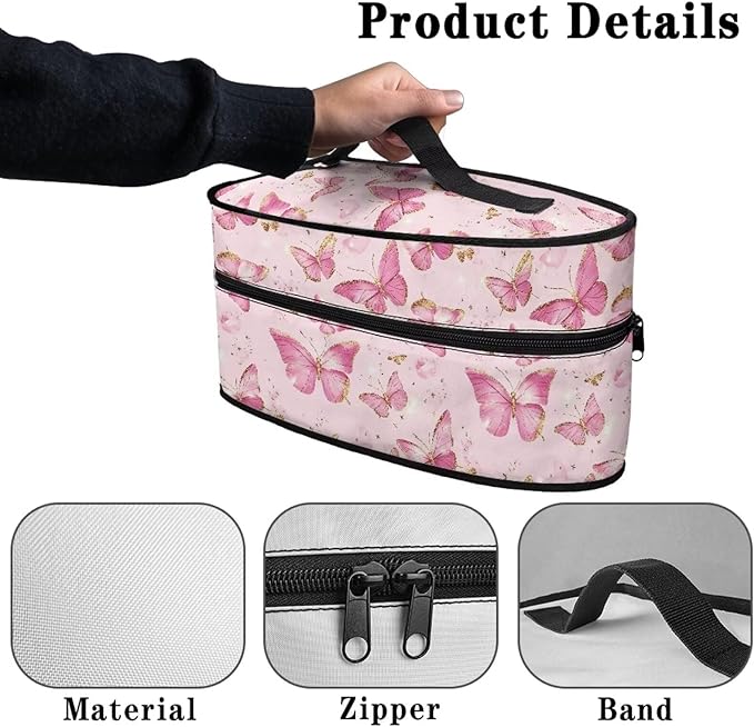 Pink Gold Butterfly Print Print Steam Iron Case Portable Steamer Storage Bag Lightweight Travel Iron Holder Carrying Case Iron Accessories, Case Only
