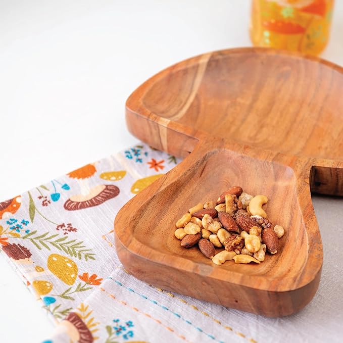 Karma, Acacia Wood Boot Shaped Serving Bowl, Wood Accent-Plates Divided Dessert Dish Serving Trays Platters, Boot