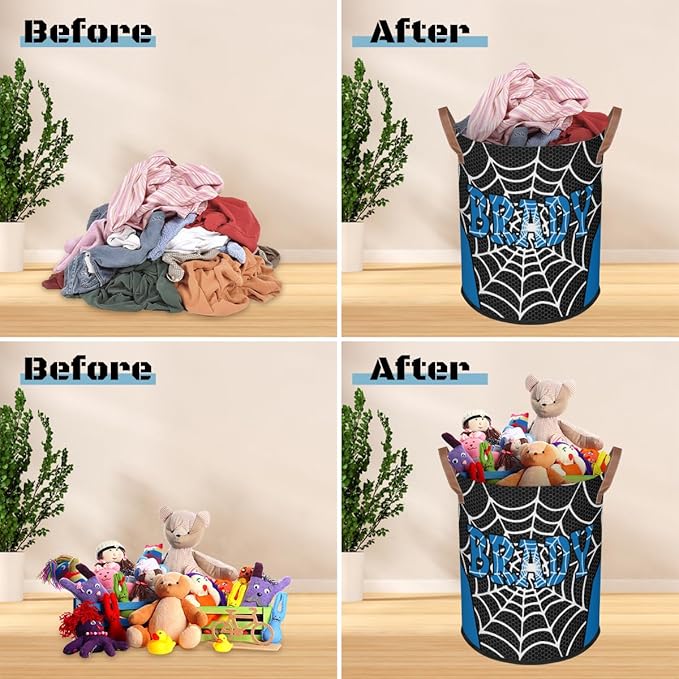 Spider Wed Personalized-Laundry-Hamper-Basket for Kids Custom Name Collapsible Storage Organizer Bin Dirty Clothes Toys Hamper for Boys Nursery in Laundry, Bedroom, Bathroom Wed-6