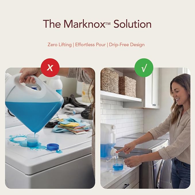Liquid Laundry Detergent Dispenser Riser Organizer - 2 Pack Clear Acrylic Holder with Gravity Flow Base and Cap Station, Universal Fit Stand Keeps Bottles Stable and Clean, Easy Wipe Care