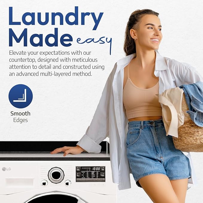 OfficeSimpli Washer Dryer Countertop, Made in USA, Non-Slip Pads, Laundry Room Wood Topper, Washer Dryer Cover for Top, Laundry Countertop, Laminate Finish (Black, Large (30" x 58"))