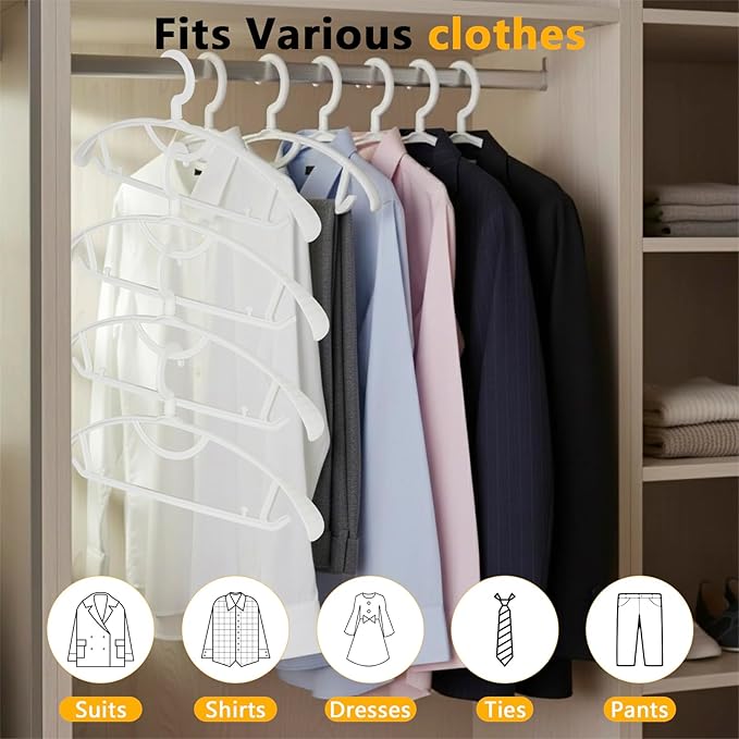 Suit Hangers 20 Pack - No Shoulder Bump Heavy-Duty ABS Plastic Sturdy Hanger with Wide Shoulder for Jackets, Coats, Blazers, Anti-Slip Dual Hooks for Ties, Dresses, Heavy Sweaters (White)