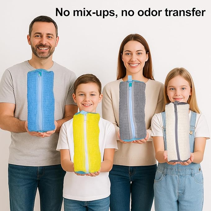 Shoe Washing Machine Bag, 4 Pcs Laundry Shoe Bags for Washer and Dryer with Chenille Liner, Large Reusable Mesh Bag for Sneakers, Gym, Tennis, Sports, Delicate, 2 Color Mix(Yellow+Gray)