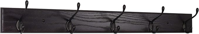Wooden Mallet 5 Hook Coat Rack, Black Hooks, Black