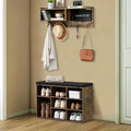 Entryway Shoe Bench with Coat Rack, Cushioned Storage Seat with Cubbies, Shoe Rack Bench for Front Door Entrance, Hall Tree with Hooks, Blackboard & Extra Storage for Entryway, Hallway & Living Room