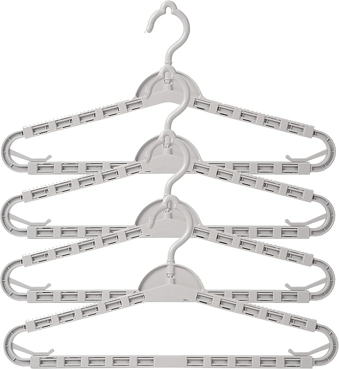 4 Pack Extra Large Hangers Enlarge Adjustable Shoulder 16.5"-26" Drying Hanger Sturdy for Wide Polos Tops Cardigans Quilt Bath Towel Big and Tall Shirts (Light Gray)