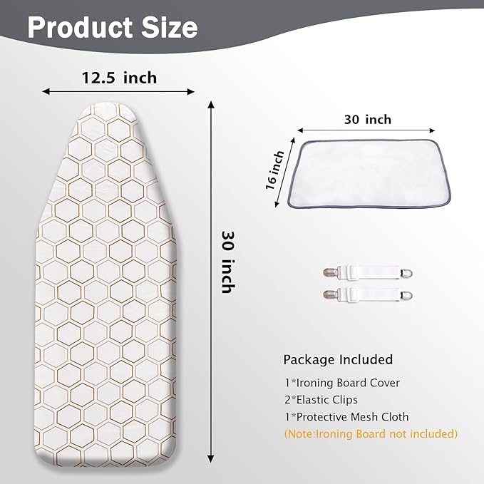 SheeChung Small Ironing Board Cover and Pad 12"x32",Tabletop Ironing Board Cover for Mini Ironing Board,Cotton Cover and Thick Padding,Elastic Cord,Heat Resistance (Ironing Board Not Included)