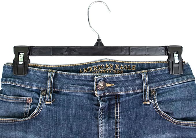 HangOn Pants Hangers Recycled Plastic with Ridged Clips, Black, 14 Inch Pack of 10