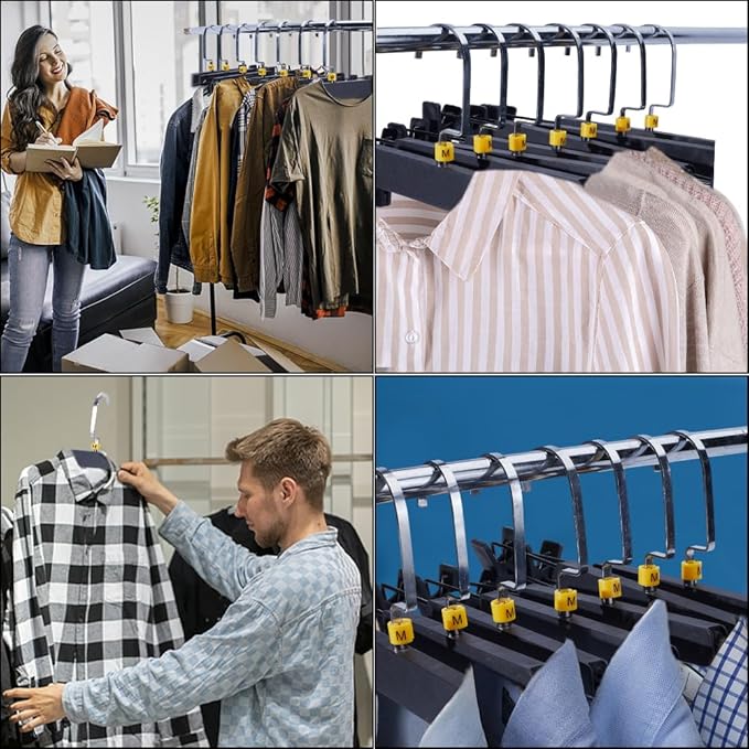 CRASPIRE 250Pcs Yellow Hanger Size Markers Size M Plastic Color Tags Clothes Hanger Size Markers Color-Coding Garment Markers Code Clip for Wire Hangers Clothing Pants