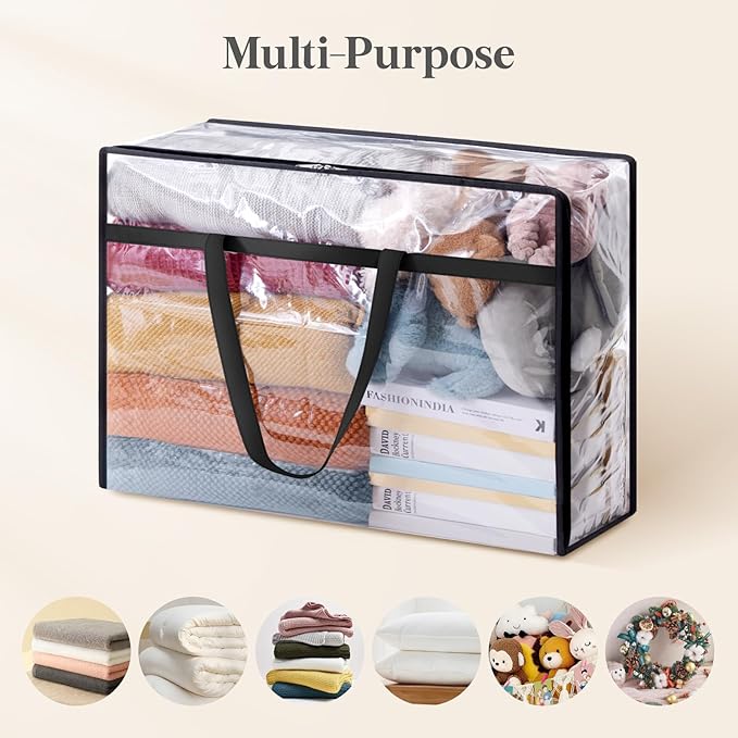 Lifewit 8 Pack Clear Clothes Storage Bags, 75L Large Plastic Blanket Storage, Vinyl Foldable Moving Bags with Zipper, Closet Organizers Containers for Comforter, Bedding, Duvet, Pillow