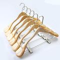 Luxury Wide Shoulder Wooden Coat Hangers with Pants Bar, Clips, Solid Wood Jacket Clothes Hangers Smooth Finish for Sweater Suit Dress Pants Sport Coats (Natural, 6 Pack)